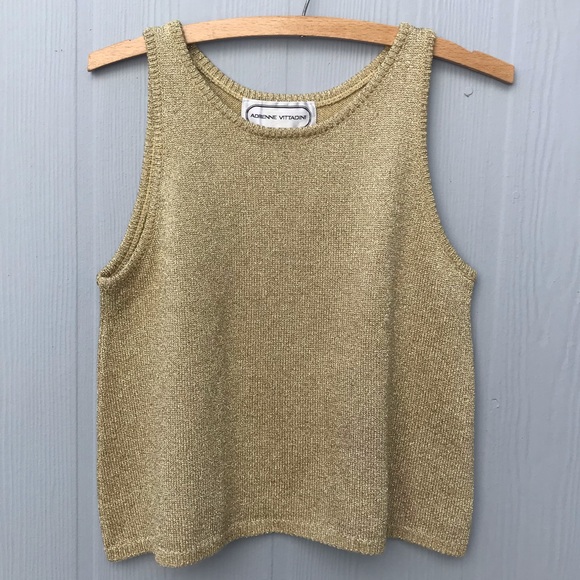 Vintage 1980's Adrienne Vittadini Gold Metallic Knit Top - Picture 1 of 3